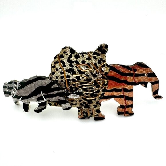 Accessories - Vtg Leopard Elephant Zebra Hair Clip Barrette With Rhinestone Accents